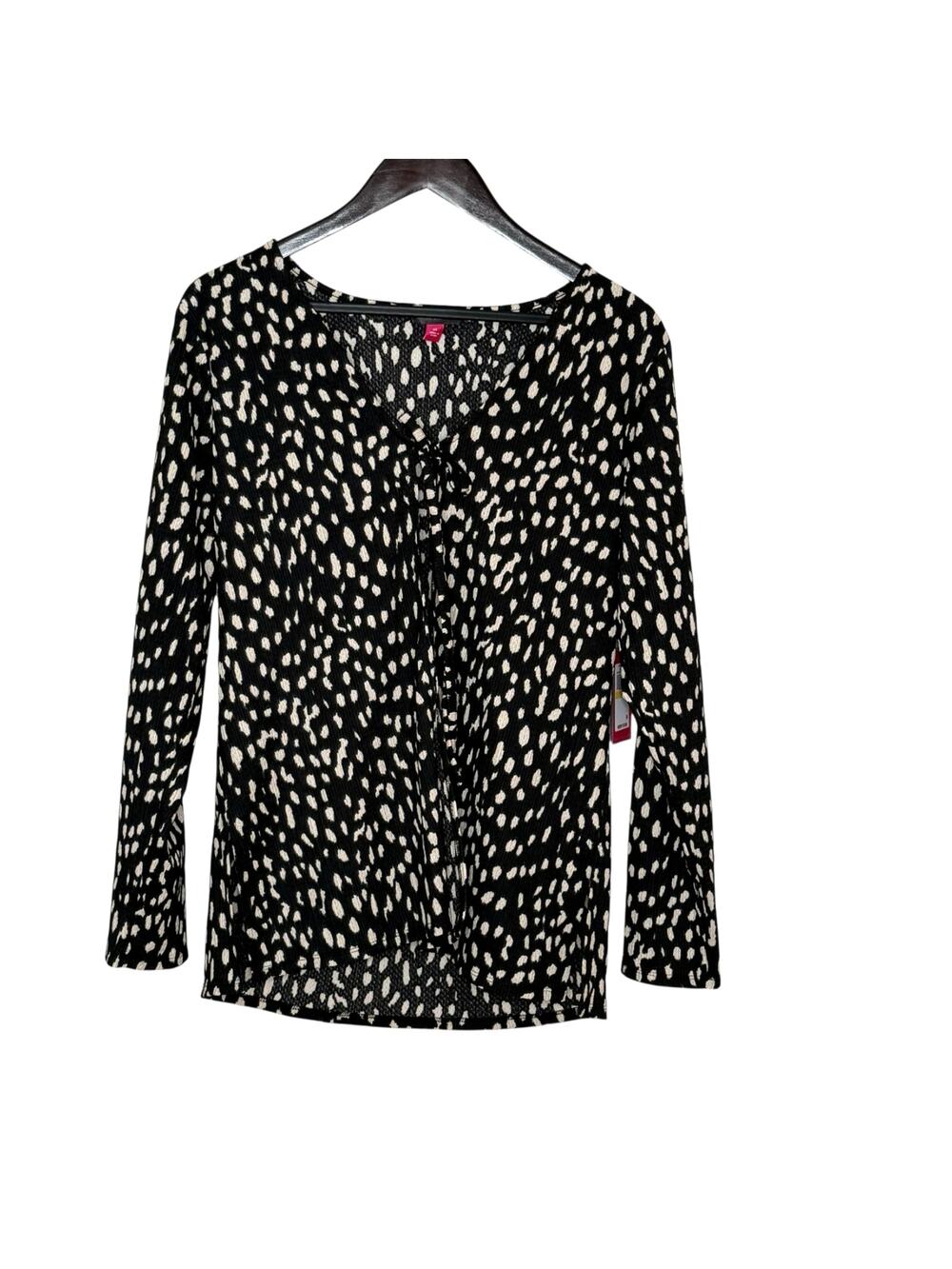 NWT Vince Camuto Animal Print Black Cream Tie Front Cardigan Top M Chic Mob Wife